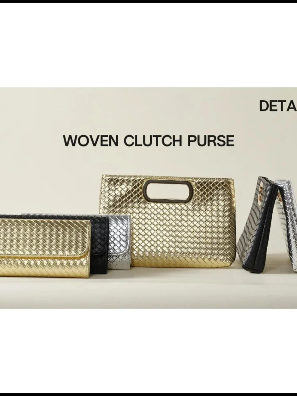 Woven PU Leather Evening Clutch Crossbody Bag Detachable Chain Wedding Party